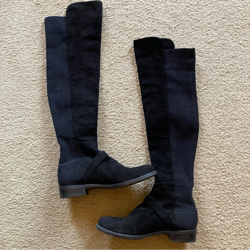 Stuart Weitzman Black Over-the-Knee Suede Boots with Gold Accent - Picture 4 of 16